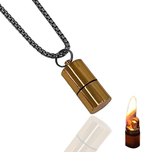 Vintage Necklace Lighter, Kerosene Lighter with Grinding Wheel, Soft Flame (No Gas) (Gold)