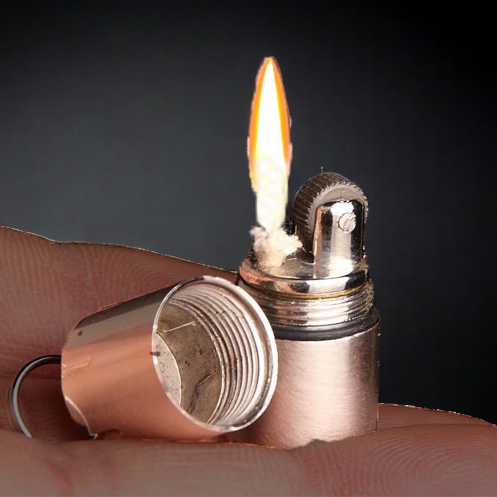 Vintage Necklace Lighter, Kerosene Lighter with Grinding Wheel, Soft Flame (No Gas) (Gold)