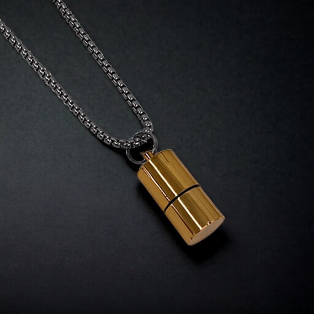 Vintage Necklace Lighter, Kerosene Lighter with Grinding Wheel, Soft Flame (No Gas) (Gold)