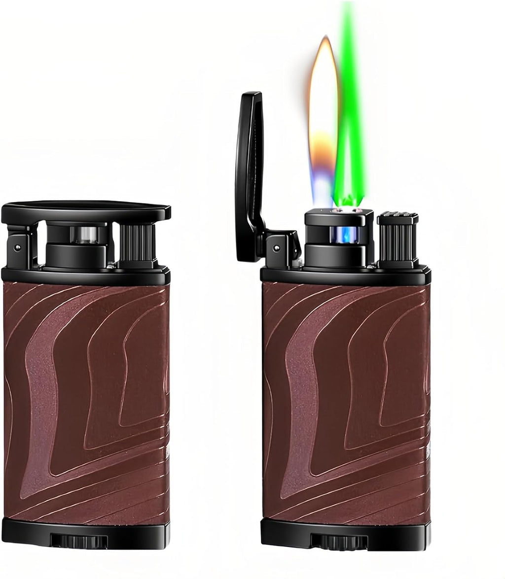 Dual Flame Butane Lighter, Torch and Soft Flame 2-in-1, Reusable and Refillable Lighters, Vintage Leather Textured - Red Velvet (Fuel Not Included)