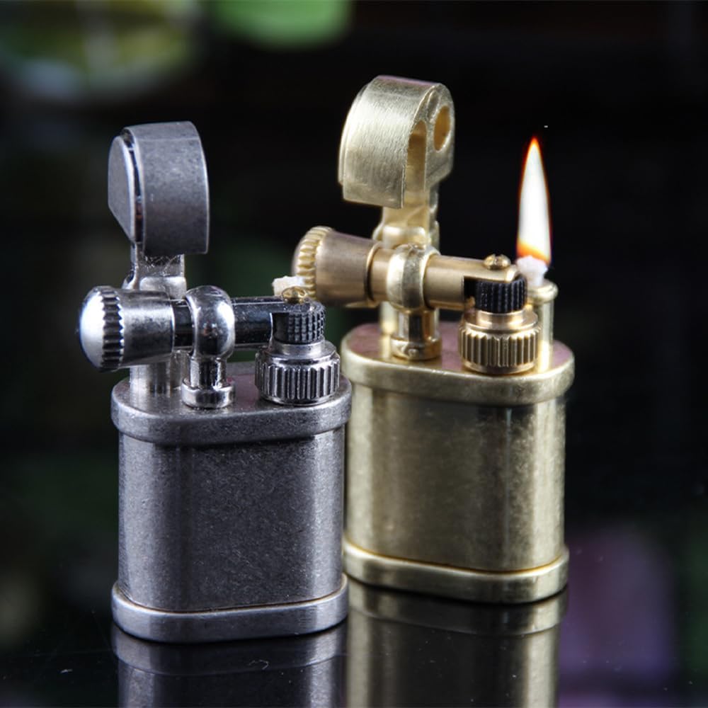 Mini Kerosene Lighter Creative Retro Old-Fashioned Grinding Wheel Lighter Men's Gift (HT703SILVER)