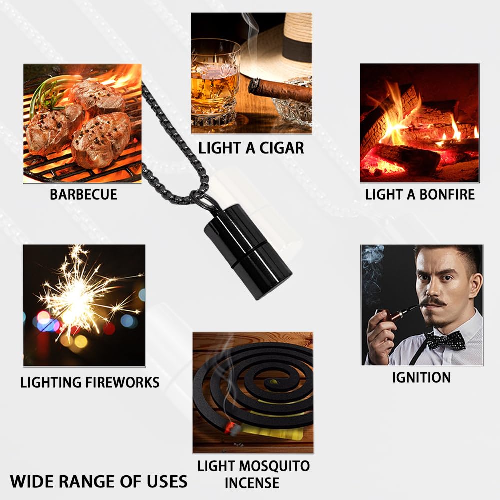 Vintage Necklace Lighter, Kerosene Lighter with Grinding Wheel, Soft Flame (No Gas) (Gold)