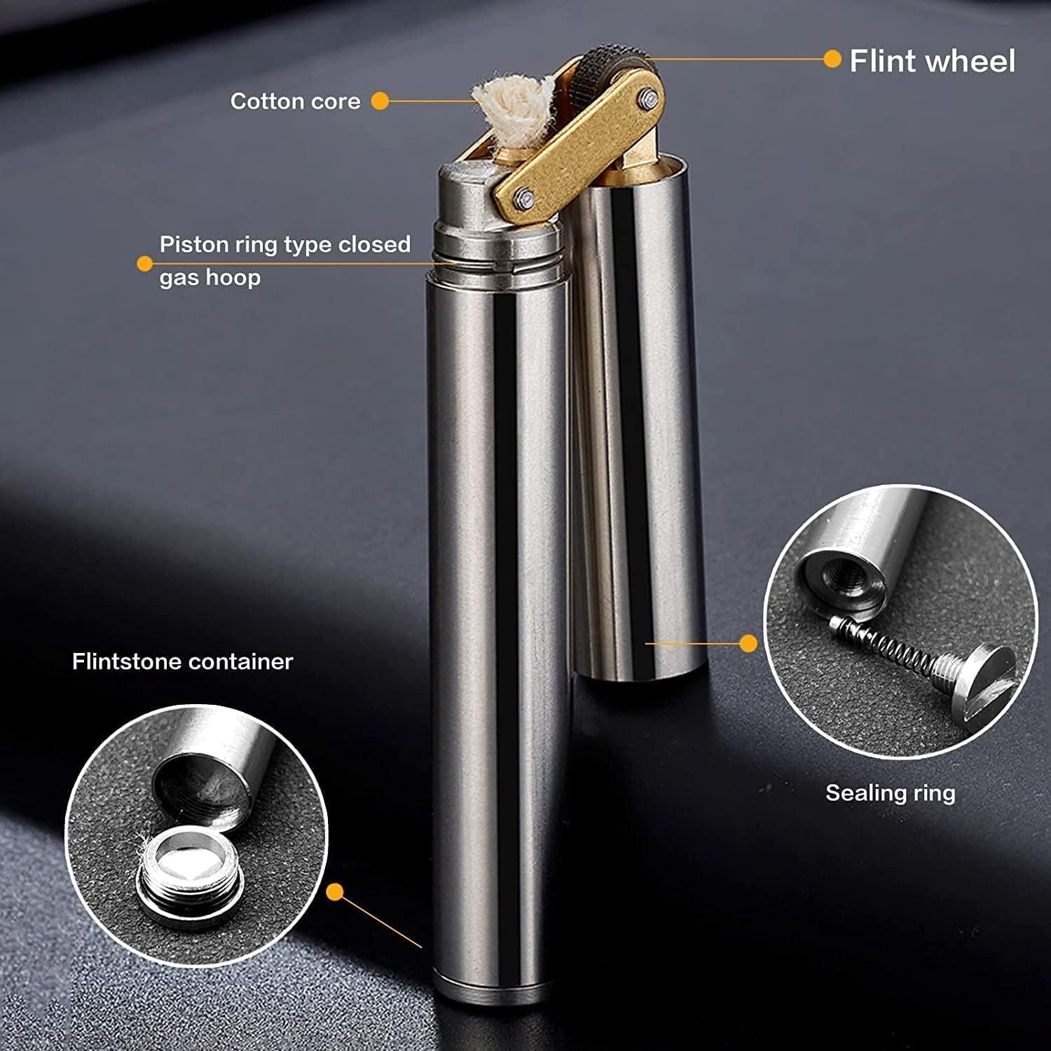 Torch Lighter Kerosene Lighter Refillable Adjustable Jet Flame Lighter for Candle Kitchen Grill Camping Jewellery Welding Men's Gift with Gift Box (Gold) (Golden