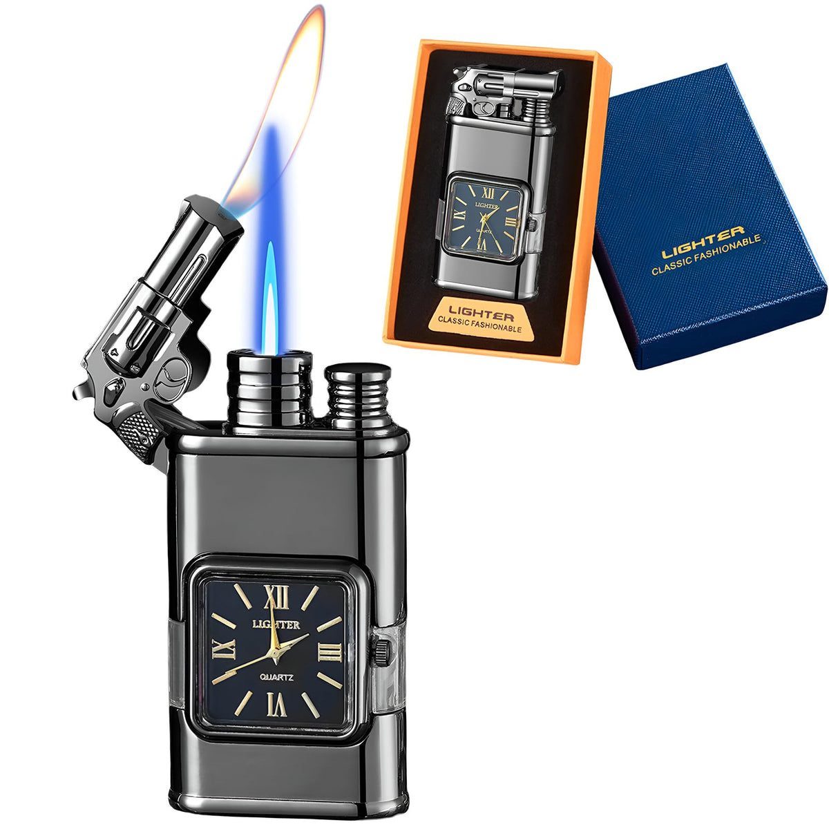 Torch Lighter, Magic Dual Flame Dragon Lighter with Portable Size, Windproof Lighter with Visible Fuel Tank, Adjustable Flame Refillable Butane Lighter for Men Friends Gifts (Without Butane)- Black-d