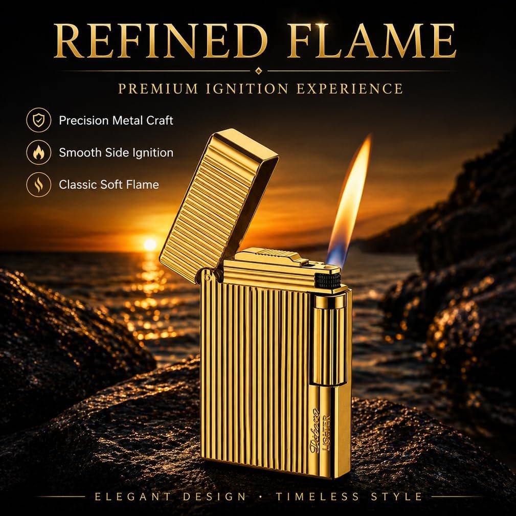 JIANCHEN Classic Metal Engraved Butane Lighter, Refillable Soft Flame Flip-Top Lighter, Gift Box (Fuel Not Included),Gold a | Classic Metal Butane Lighter, Gift Box (Fuel Not Included)