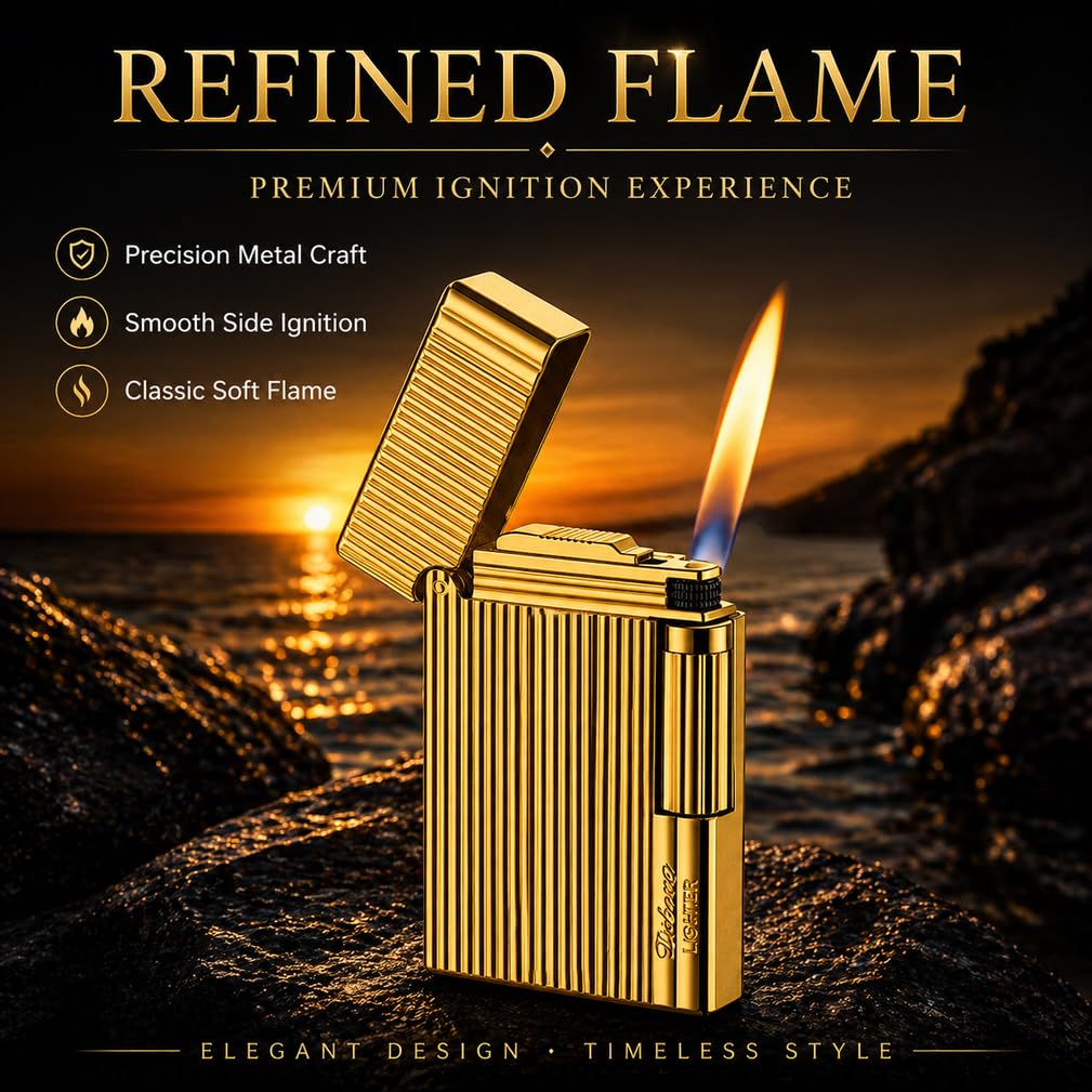 JIANCHEN Classic Metal Engraved Butane Lighter, Refillable Soft Flame Flip-Top Lighter, Gift Box (Fuel Not Included),Gold a | Classic Metal Butane Lighter, Gift Box (Fuel Not Included)
