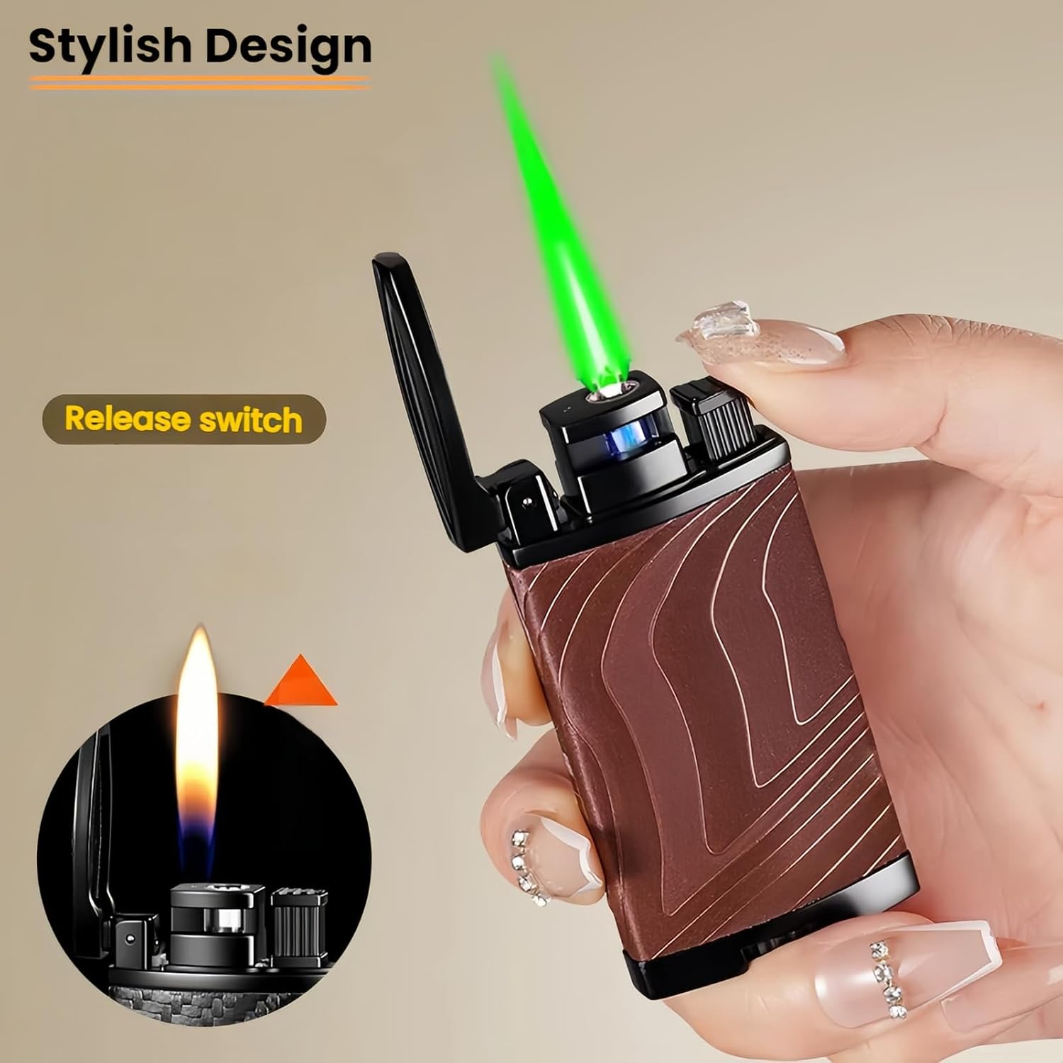 Dual Flame Butane Lighter, Torch and Soft Flame 2-in-1, Reusable and Refillable Lighters, Vintage Leather Textured - Red Velvet (Fuel Not Included)