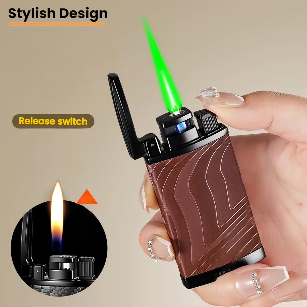 Dual Flame Butane Lighter, Torch and Soft Flame 2-in-1, Reusable and Refillable Lighters, Vintage Leather Textured - Red Velvet (Fuel Not Included)