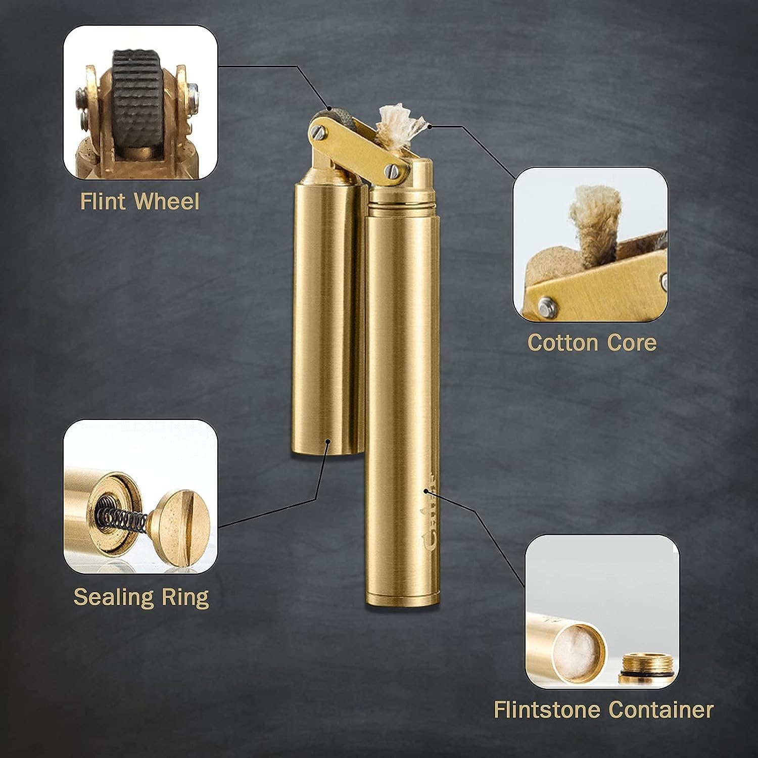 Torch Lighter Kerosene Lighter Refillable Adjustable Jet Flame Lighter for Candle Kitchen Grill Camping Jewellery Welding Men's Gift with Gift Box (Gold) (Golden