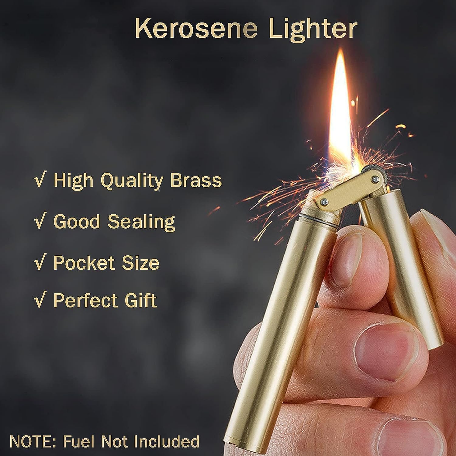 Torch Lighter Kerosene Lighter Refillable Adjustable Jet Flame Lighter for Candle Kitchen Grill Camping Jewellery Welding Men's Gift with Gift Box (Gold) (Golden