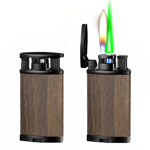 Dual Flame Butane Lighter, Torch and Soft Flame 2-in-1, Reusable and Refillable Lighters, Vintage Leather Textured - Red Velvet (Fuel Not Included)