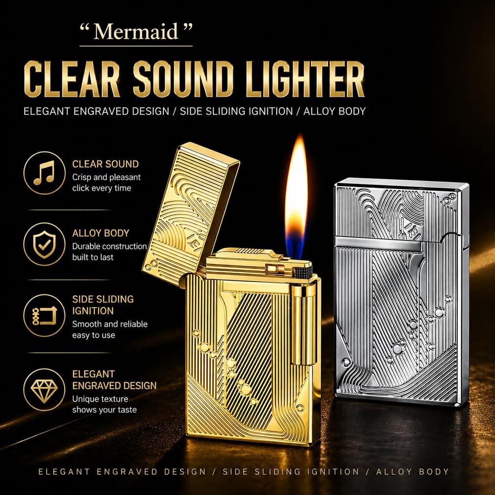 JIANCHEN Classic Metal Engraved Butane Lighter, Refillable Soft Flame Flip-Top Lighter, Gift Box (Fuel Not Included),Gold a | Classic Metal Butane Lighter, Gift Box (Fuel Not Included)