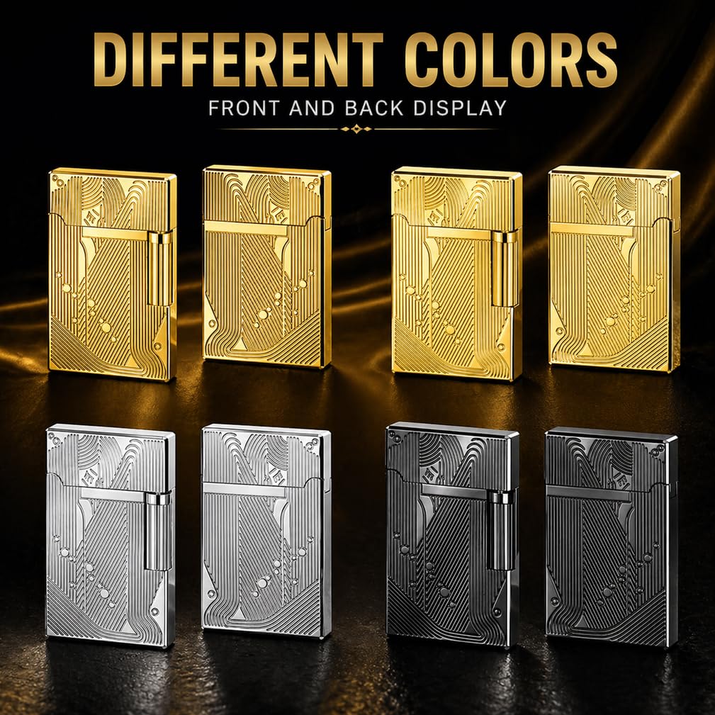 JIANCHEN Classic Metal Engraved Butane Lighter, Refillable Soft Flame Flip-Top Lighter, Gift Box (Fuel Not Included),Gold a | Classic Metal Butane Lighter, Gift Box (Fuel Not Included)