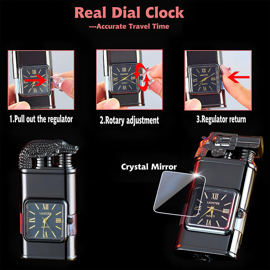 Torch Lighter, Magic Dual Flame Dragon Lighter with Portable Size, Windproof Lighter with Visible Fuel Tank, Adjustable Flame Refillable Butane Lighter for Men Friends Gifts (Without Butane)- Black-d