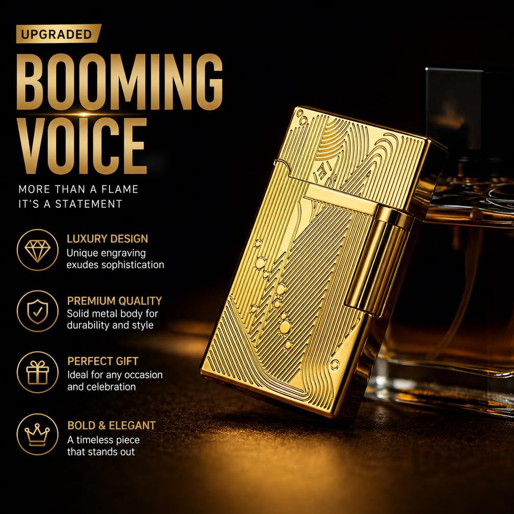 JIANCHEN Classic Metal Engraved Butane Lighter, Refillable Soft Flame Flip-Top Lighter, Gift Box (Fuel Not Included),Gold a | Classic Metal Butane Lighter, Gift Box (Fuel Not Included)