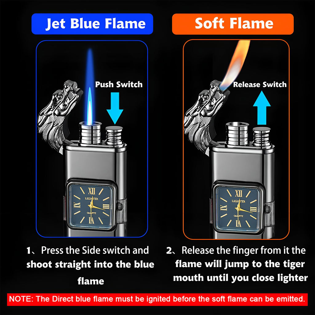 Torch Lighter, Magic Dual Flame Dragon Lighter with Portable Size, Windproof Lighter with Visible Fuel Tank, Adjustable Flame Refillable Butane Lighter for Men Friends Gifts (Without Butane)- Black-d