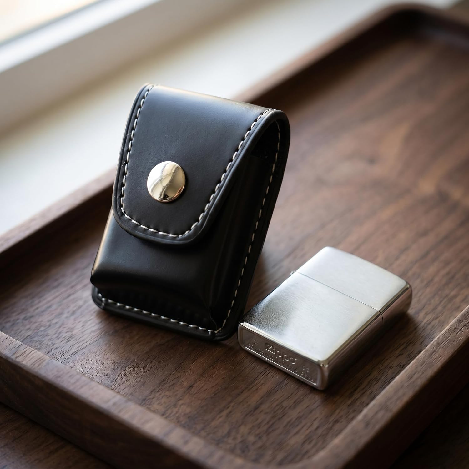 Leather Lighter Case for Zippo, Anti-Scratch Flip Top Pouch with Metal Buckle, Portable Lighter Holder with Belt Loop for Outdoor Daily Carry