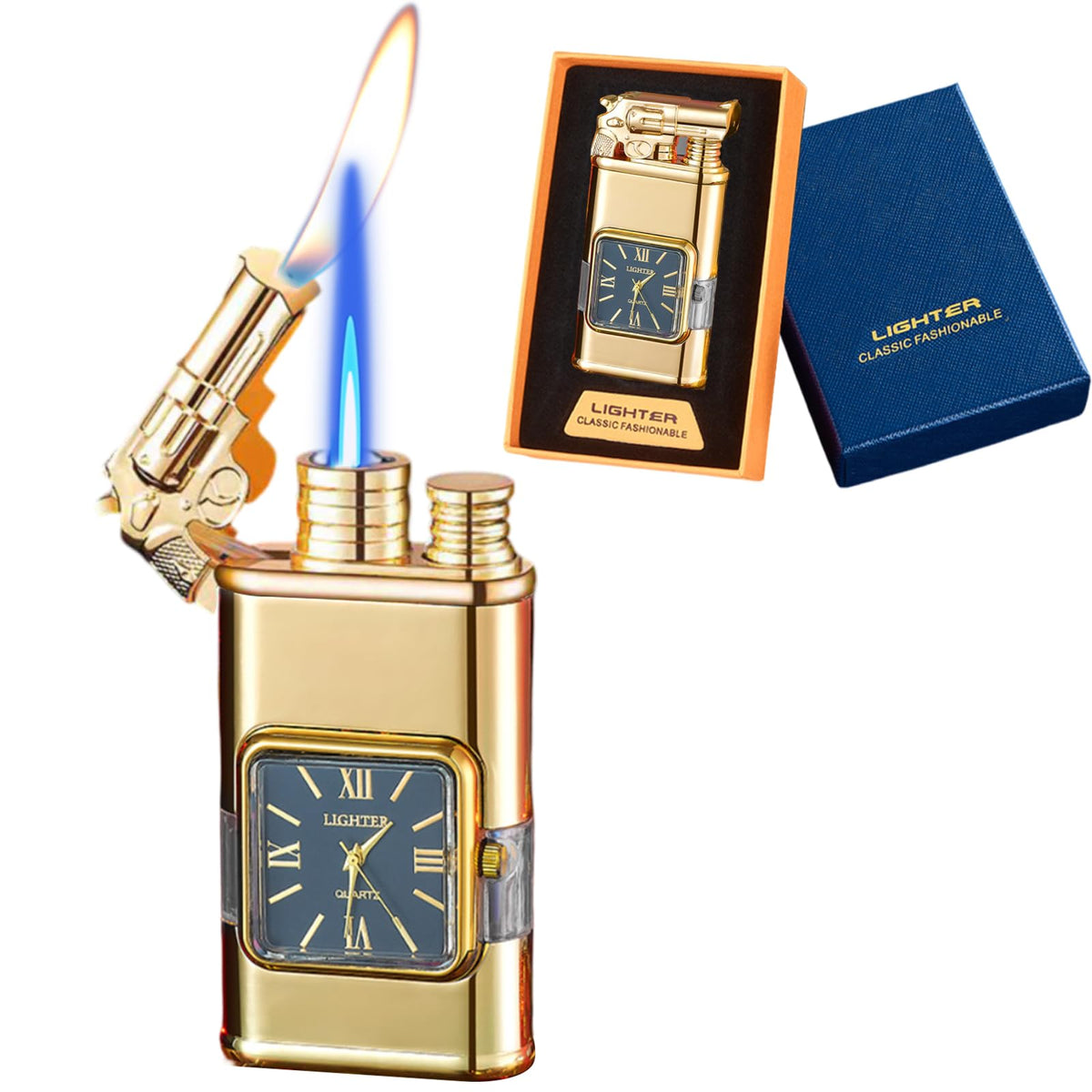 Torch Lighter, Magic Dual Flame Dragon Lighter with Portable Size, Windproof Lighter with Visible Fuel Tank, Adjustable Flame Refillable Butane Lighter for Men Friends Gifts (Without Butane)- Black-d