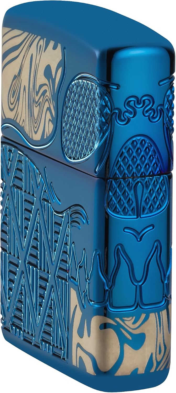 Zippo Armor High Polish Blue Skull Design Pocket Lighter