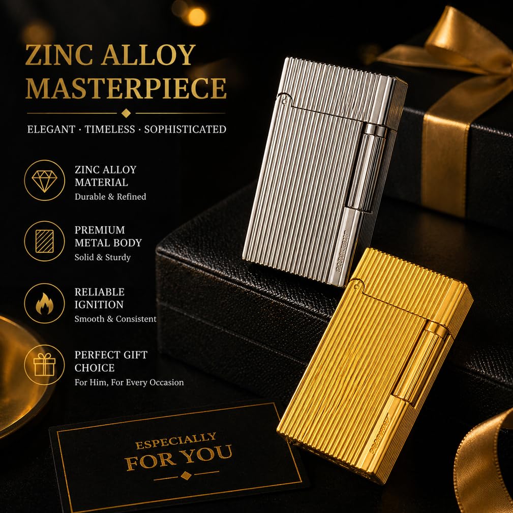 JIANCHEN Classic Metal Engraved Butane Lighter, Refillable Soft Flame Flip-Top Lighter, Gift Box (Fuel Not Included),Gold a | Classic Metal Butane Lighter, Gift Box (Fuel Not Included)