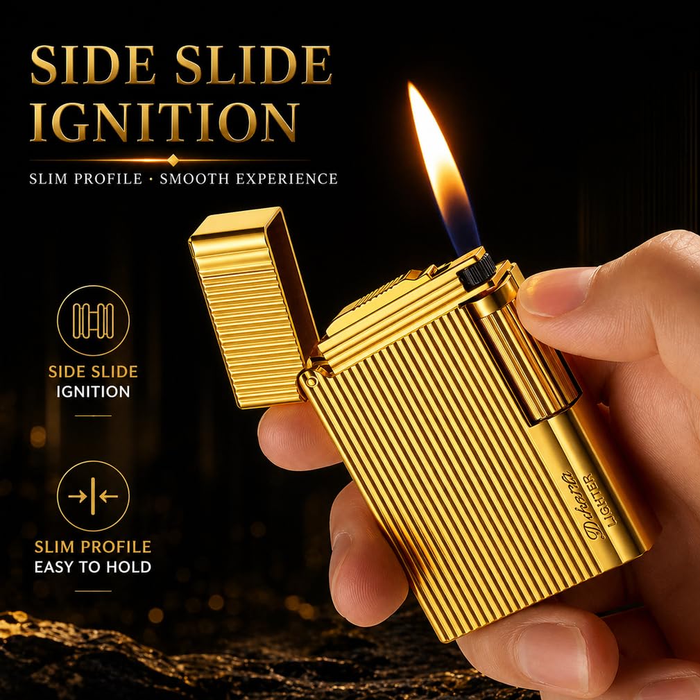 JIANCHEN Classic Metal Engraved Butane Lighter, Refillable Soft Flame Flip-Top Lighter, Gift Box (Fuel Not Included),Gold a | Classic Metal Butane Lighter, Gift Box (Fuel Not Included)