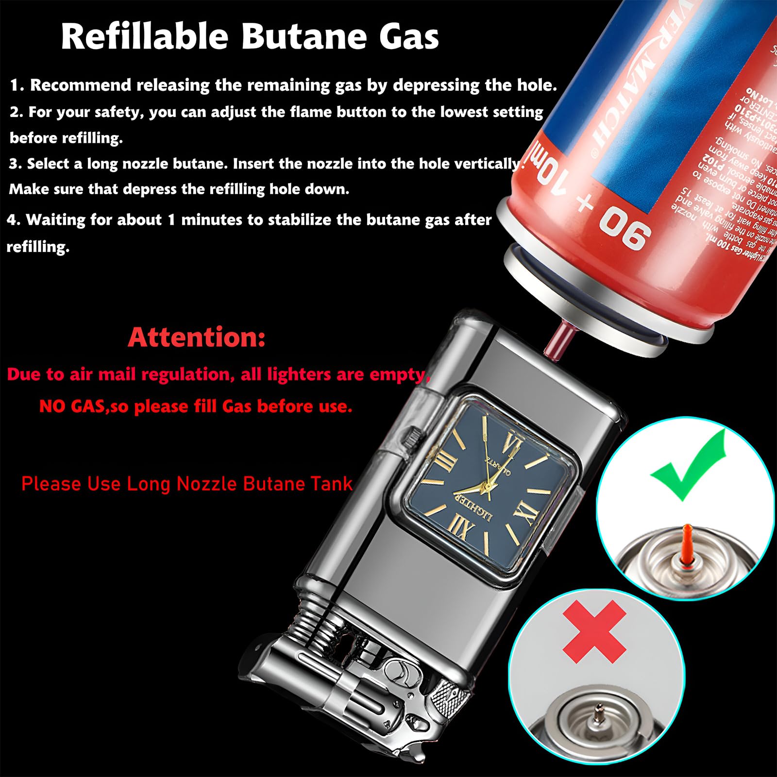 Torch Lighter, Magic Dual Flame Dragon Lighter with Portable Size, Windproof Lighter with Visible Fuel Tank, Adjustable Flame Refillable Butane Lighter for Men Friends Gifts (Without Butane)- Black-d