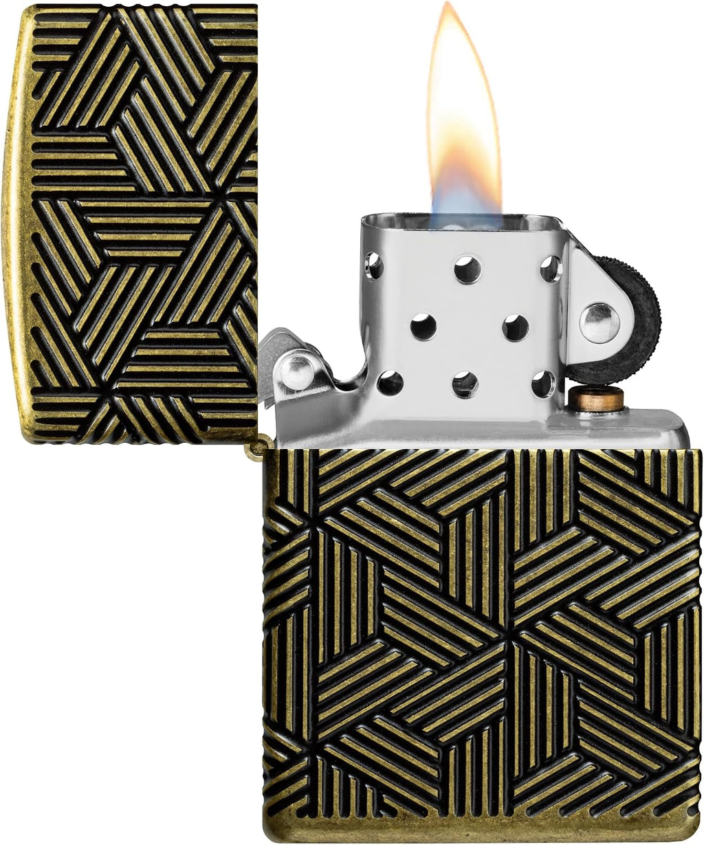 Zippo Lighter: Armor MultiCut Art Deco Design - Antique Brass 46675