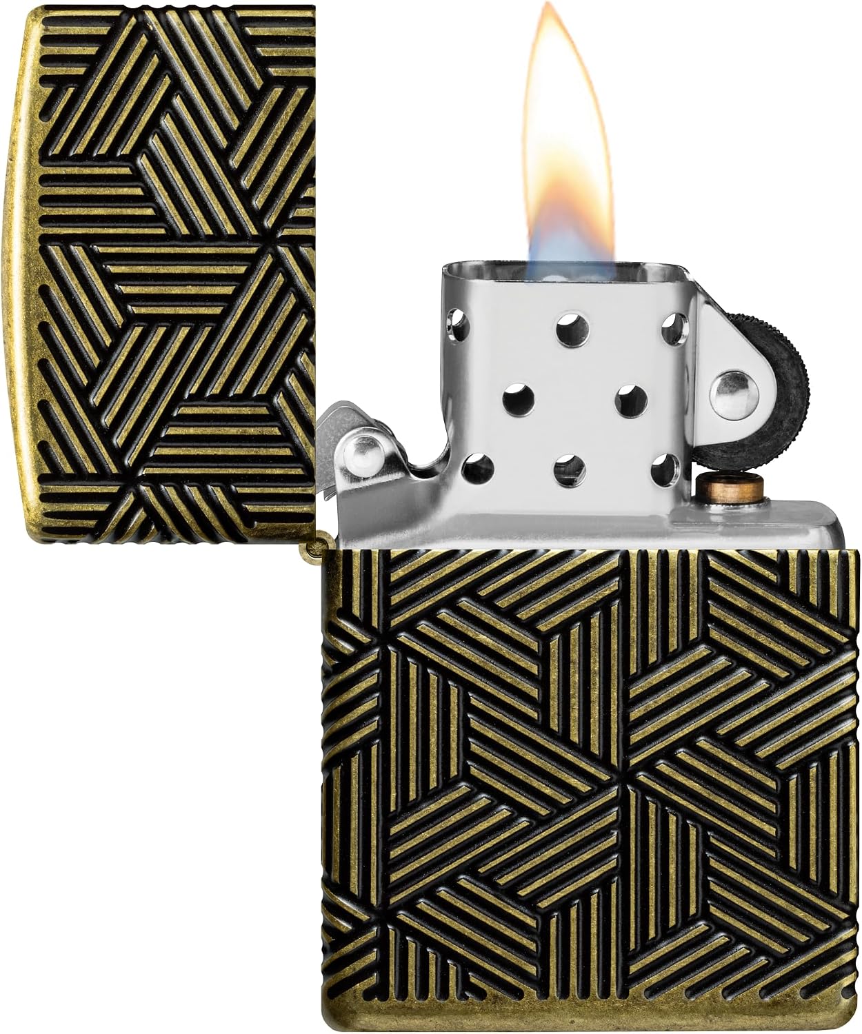 Zippo Lighter: Armor MultiCut Art Deco Design - Antique Brass 46675