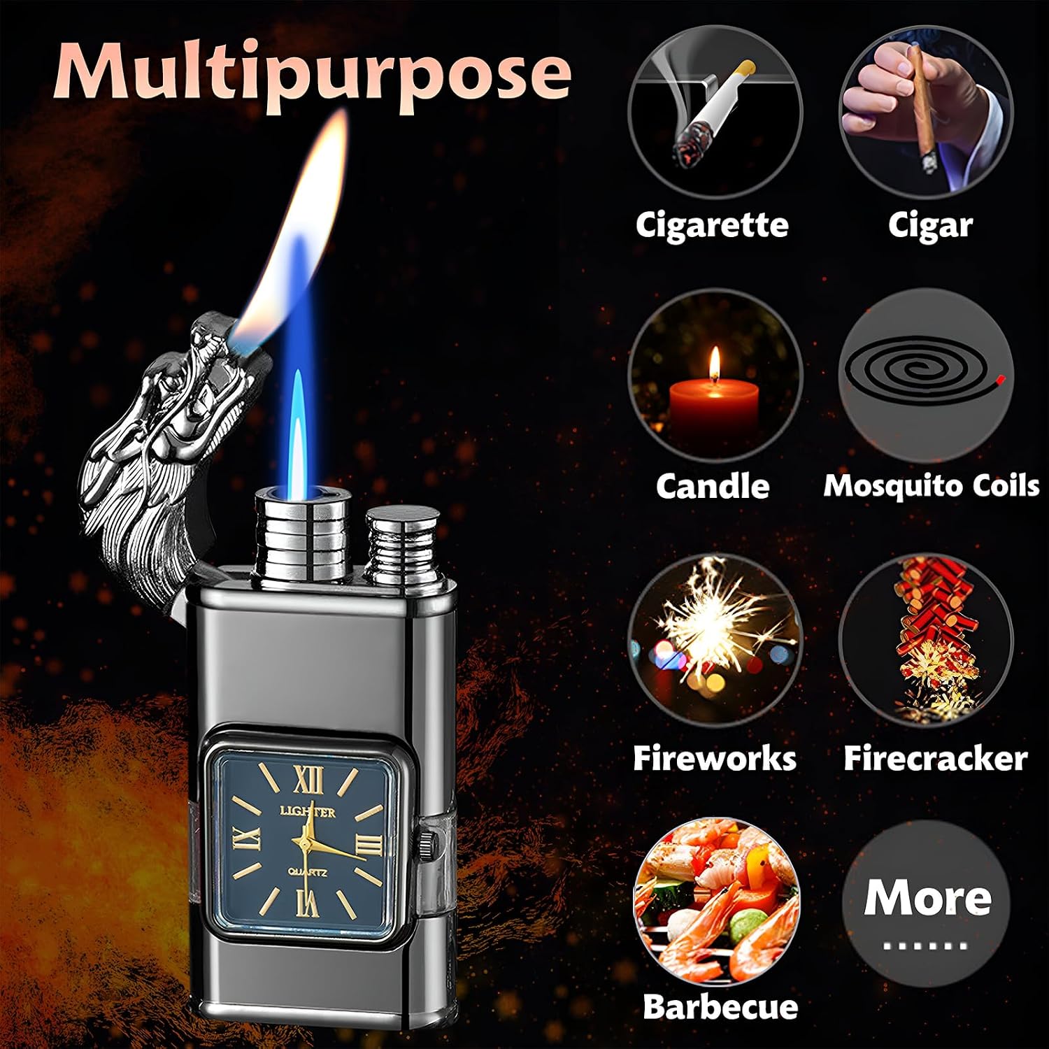 Torch Lighter, Magic Dual Flame Dragon Lighter with Portable Size, Windproof Lighter with Visible Fuel Tank, Adjustable Flame Refillable Butane Lighter for Men Friends Gifts (Without Butane)- Black-d