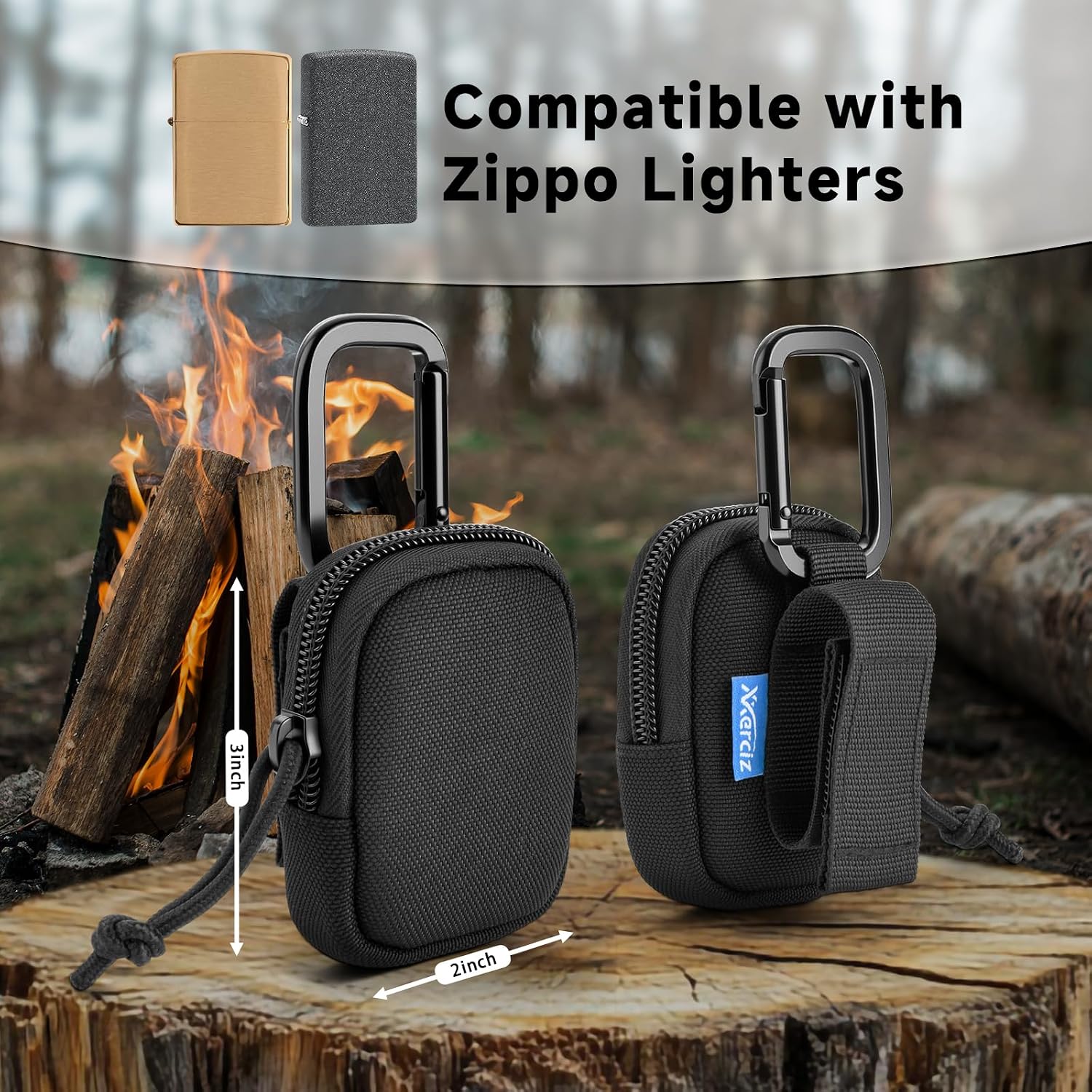 Xxerciz Lighter Cover Case Compatible with Zippo Lighters, Nylon Lighter Pouch Holder with Metal Carabiner, Anti-Scratch Protective Lighter Storage Case with Belt Loop