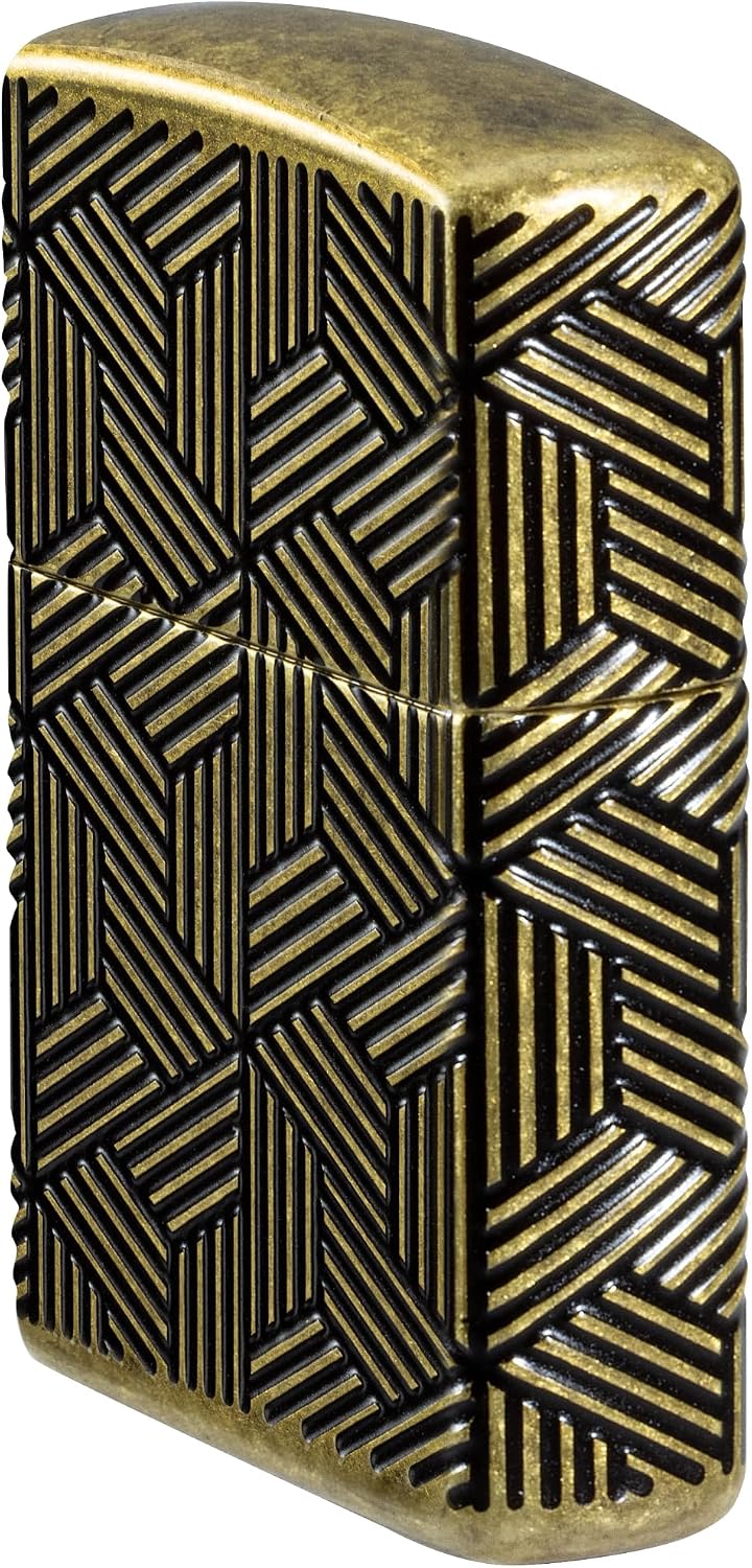 Zippo Lighter: Armor MultiCut Art Deco Design - Antique Brass 46675