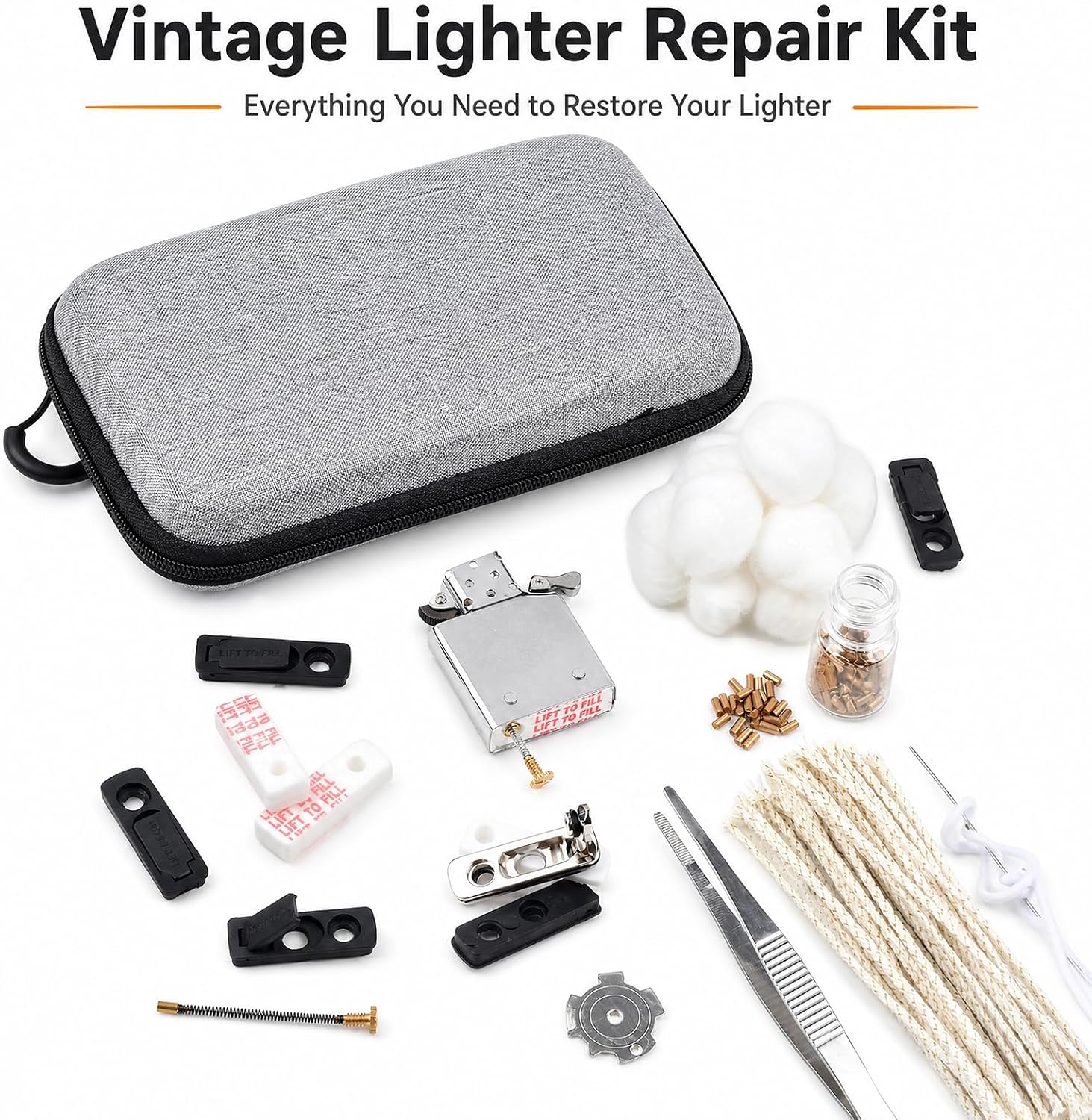 Lighters Maintenance Kit, Vintage Lighter Repair Kit | Repair Kit Complete Set for Most Lighters, Repairing Antique Lighter, Includes Lighters Gasket Seal, Flint, Accessories, Case