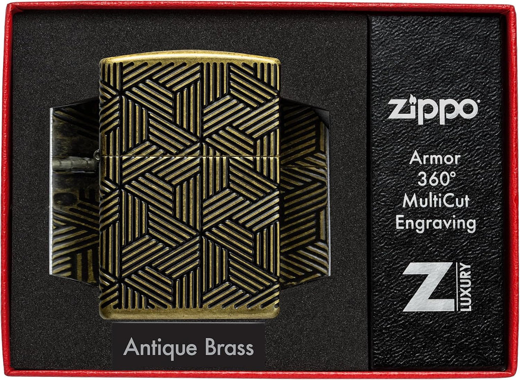 Zippo Lighter: Armor MultiCut Art Deco Design - Antique Brass 46675