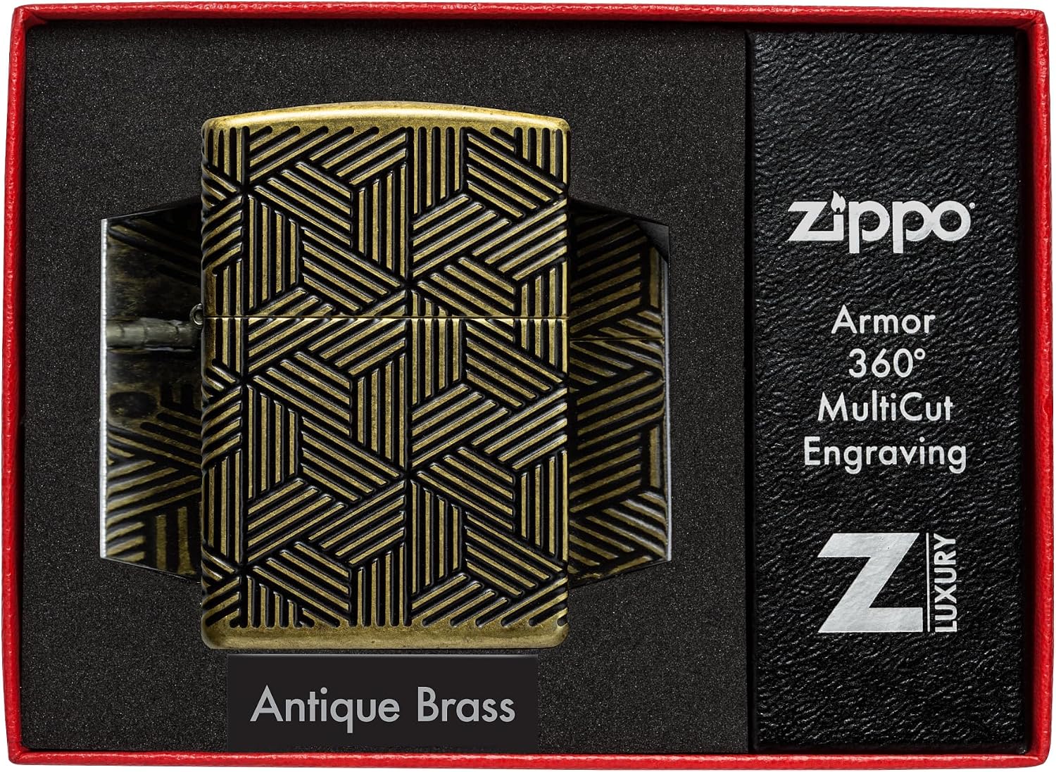 Zippo Lighter: Armor MultiCut Art Deco Design - Antique Brass 46675