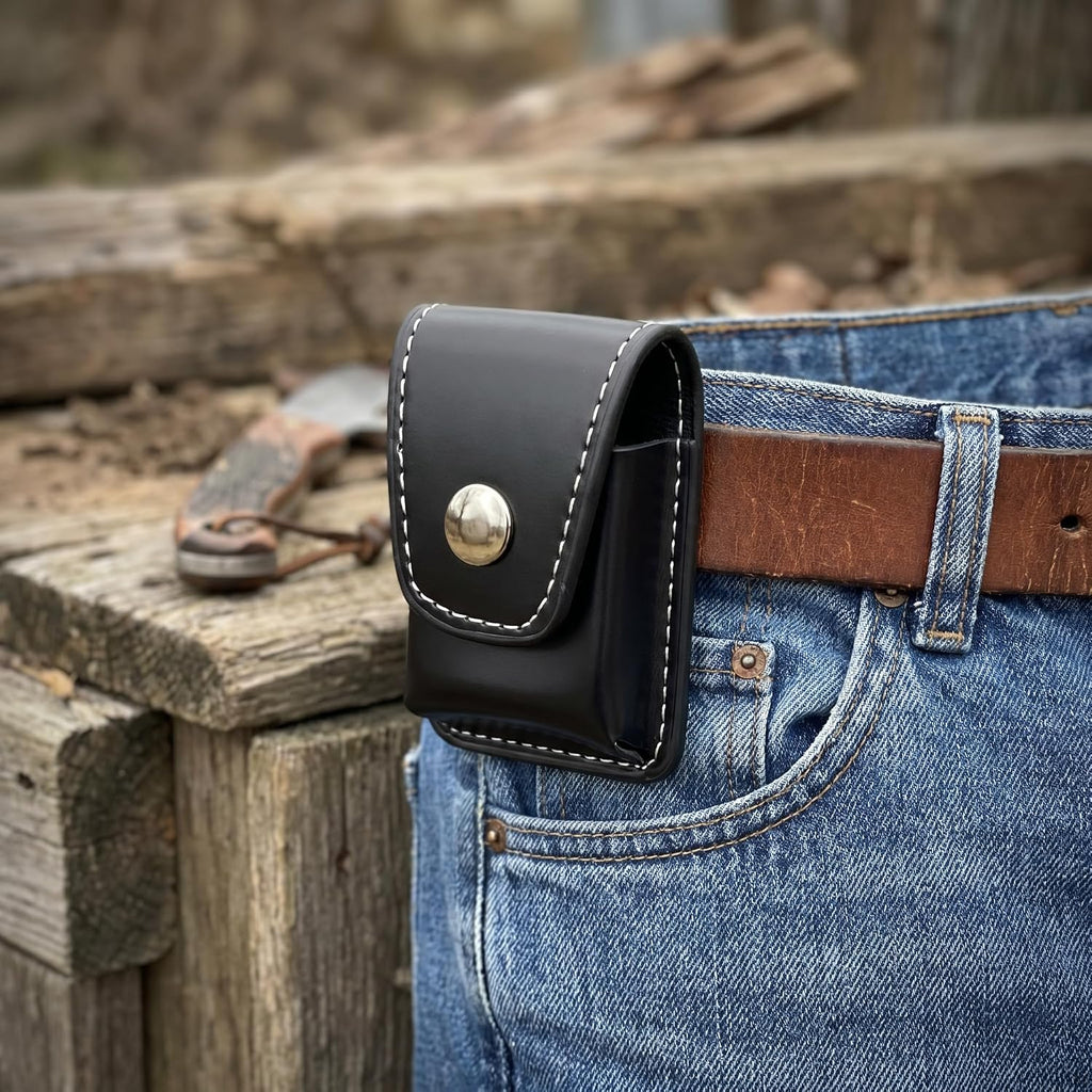 Leather Lighter Case for Zippo, Anti-Scratch Flip Top Pouch with Metal Buckle, Portable Lighter Holder with Belt Loop for Outdoor Daily Carry